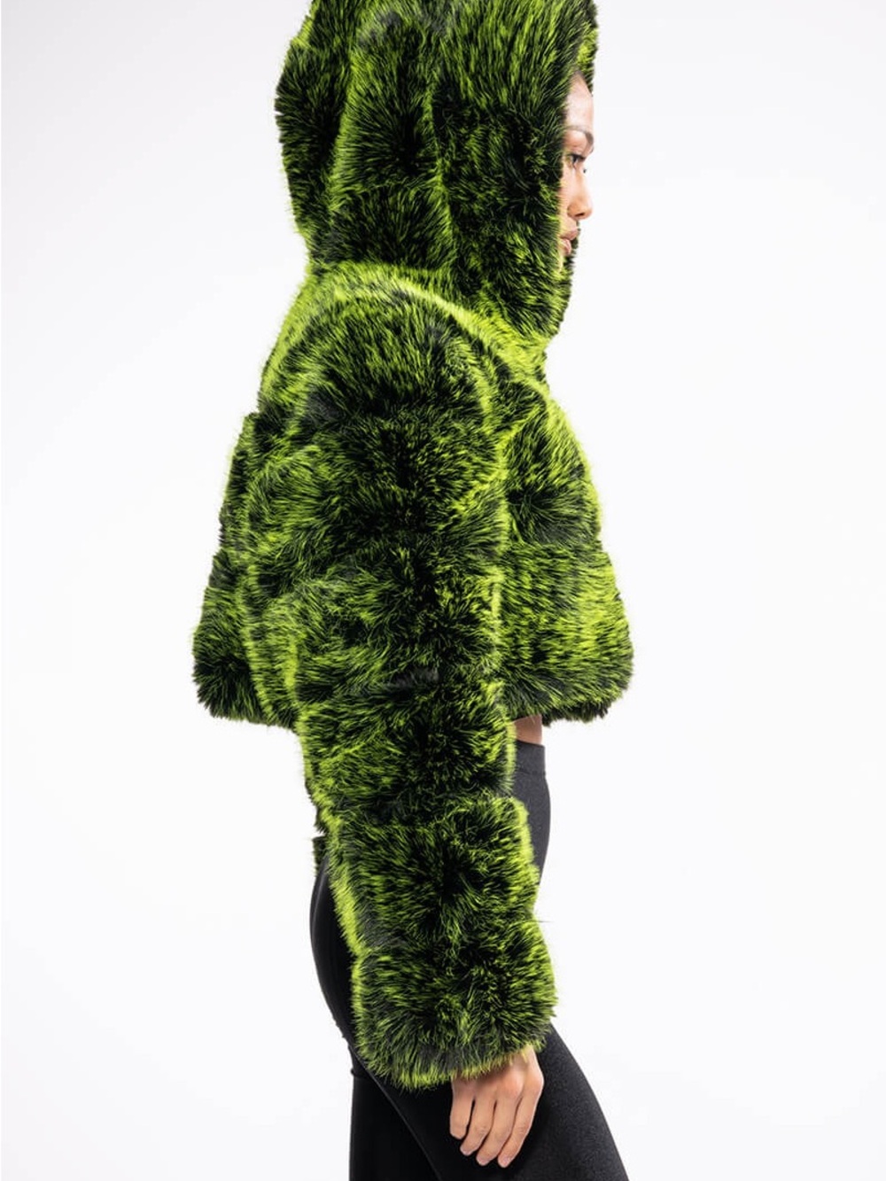 Azalea Wang nwt L Women's Vibrant Green Faux Fur Hooded Teddy Jacket coat thick - Picture 6 of 16